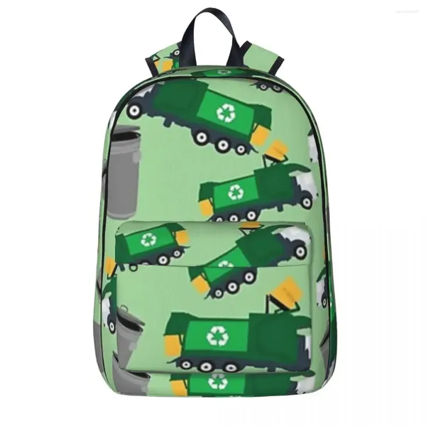 Rucksack, Motiv: Recycling-Müllwagen-Muster, lässig, für Kinder, Schultasche, Laptop-Rucksack, Reise, große Kapazität, Büchertasche