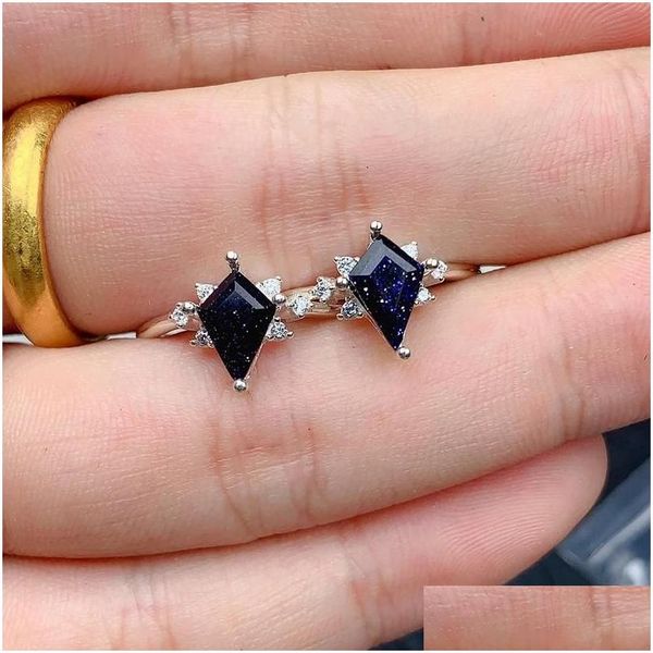 Brincos de garanhão Natural Azul Areia Pedra Kite Cut 925 Sterling Sier Material Noivo para casar com uma mulher Drop Delivery Jóias Dhycc