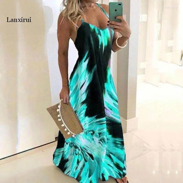 Casual Kleider Blau Rot Schlank Blumendruck Kleid Sexy Spaghetti Strap Ärmellose Frauen Lange Sommer Strand Druck 5XL