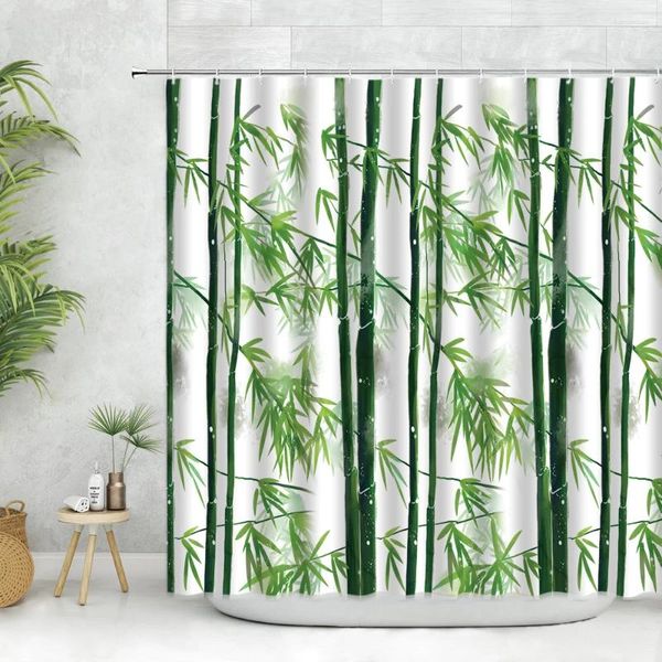Занавески для душа, зеленая бамбуковая ткань с крючками, съедобный минималистичный стиль, белый декор, креативный домашний комплект для ванной комнаты