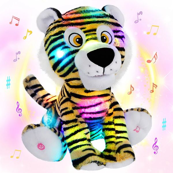 32 cm giocattoli di peluche bambola tigre farcita animale musicale LED illuminati carino morbido cuscino tigre per ragazze decori regalo di compleanno peluches 240325