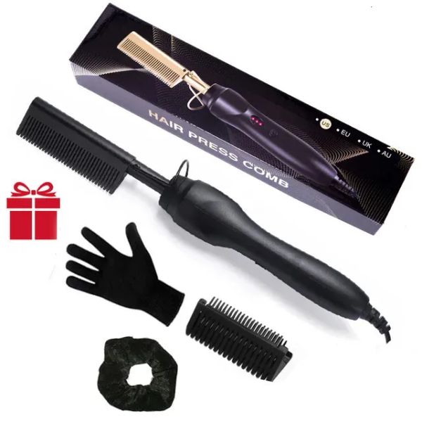 Alisadores de cabelo Cobre Pente Alisador para S Afro Aquecimento Alisamento Escova Elétrica Pressionando Curler 240116 Drop Delivery Produ Dhonv