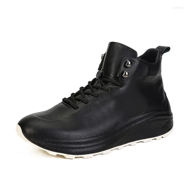 Sapatos casuais primavera 2024 alto-top pequeno preto branco plataforma masculina moda esportes couro respirável