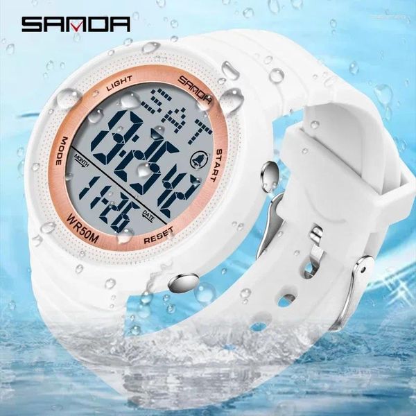 Orologi da polso SANDA 2024 Orologi da donna sportivi di moda Bianco 50M Orologio digitale impermeabile per ragazza Orologio da polso casual Relogio Feminino 6022