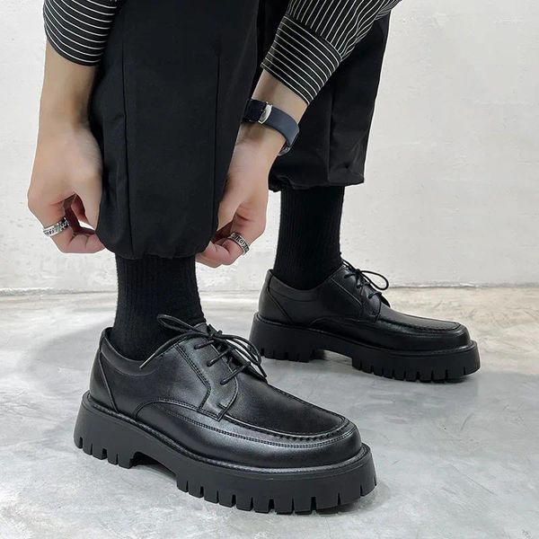Scarpe Casual Piattaforma Stile Coreano per Uomo Affari Ufficio Abito Formale Stringate Scarpe Derby in Morbida Pelle Calzature da Uomo