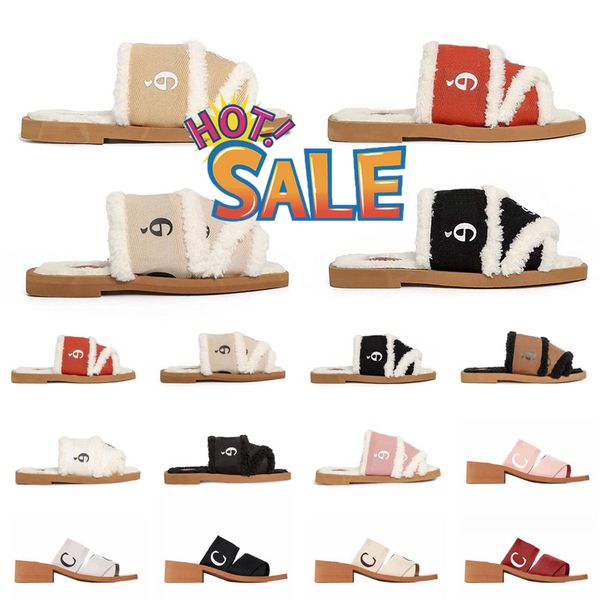 Sandálias de luxo Famoso Designer Mulheres Chinelos Sapatos Macios Bordados Linho Salto Alto Sandale Slides Designer de Verão Plus Size Temperamento Elegante