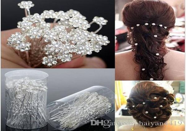 Hochzeitsaccessoires Kopfschmuck Brautperlen Haarnadeln Blume Kristall Perle Strass Clips Brautjungfer Frauen Haarschmuck Roben de 2483312