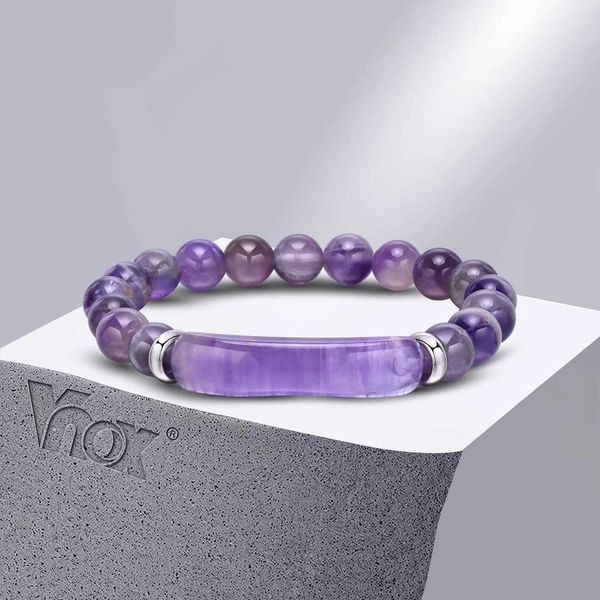 Catena Vnox Braccialetti elasticizzati con perline viola per donna Perline di cristallo Bracciale a catena Gioielli Regali per Compleanno Natale Festa della mamma Q240401