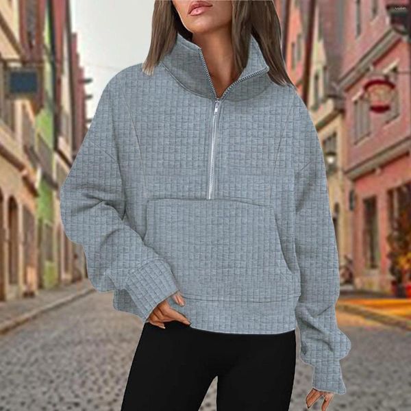 Felpe con cappuccio da donna Felpa pullover alla moda da donna Felpa con cappuccio a mezza zip con cappuccio a quarti corti Abbigliamento autunnale Giacche con cerniera con cappuccio