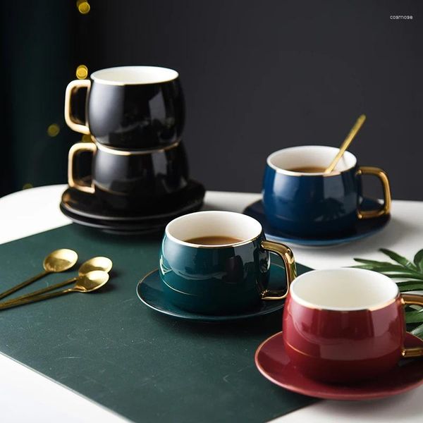 Xícaras Pires Moderna Porcelana Café e Pratos Cerâmica Simples Estilo Europeu Luz Luxo Máquinas de Café Espresso Chá