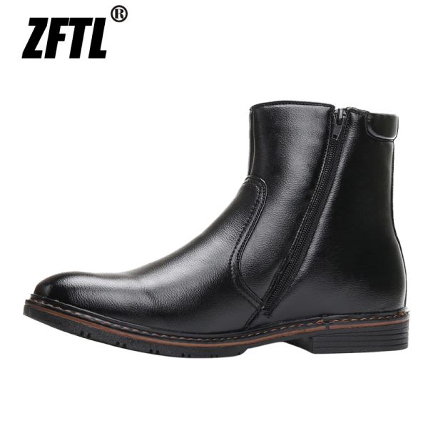 Stiefel Zftl Herren -Knöchel Schneestiefel Mann Chelsea -Stiefel rutschen auf Russland Winter warm große Größe Schwarzer männlicher Plus -Fell -Knöchel -Freizeitstiefel