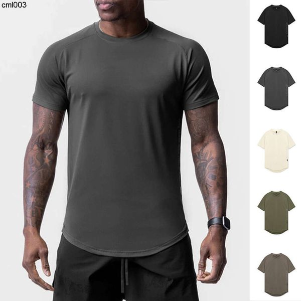 Camiseta masculina verão juventude em torno do pescoço esportes manga curta bainha dividida secagem rápida correndo camisa inferior para homem uk5p