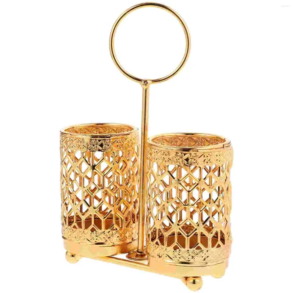 Luz de armazenamento de cozinha luxo banhado a ouro ferro oco rotativo casa multi-tubo faca talheres caixa colher