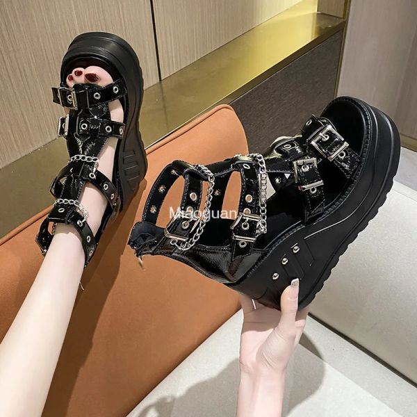 Sandálias 2023 Novo verão designer casual designer feminino Sandálias Zipper Black Black Aberto do pé confortável sapatos de festa de gladiadores de saltos altos