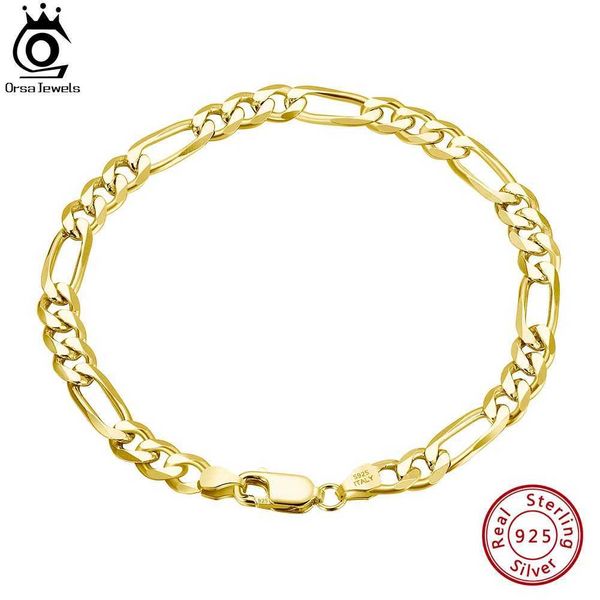 Kette ORSA JEWELS Italien 14K Gold 5mm Diamantschliff Figaro Kettenarmband Damenmode 925 Silber Armband Partyschmuck SB66 Q240401