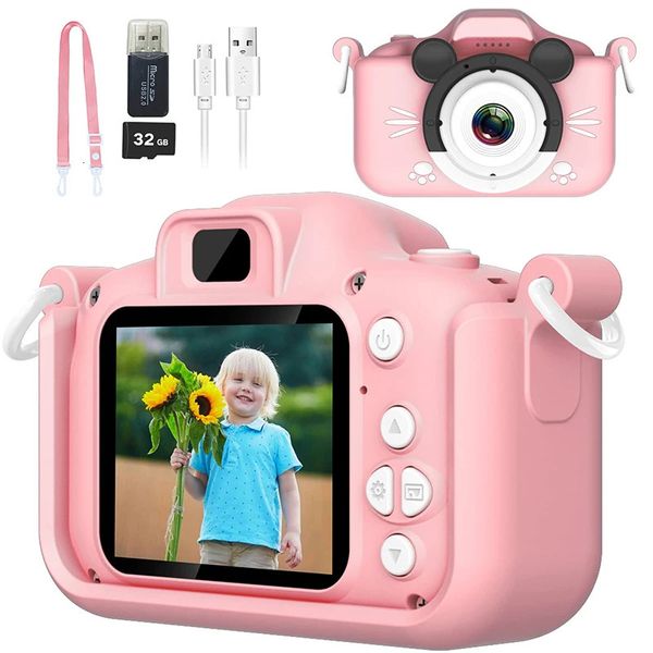 Çocuk Kamera HD Dijital Video Toddler Silikon Kapak Taşınabilir Oyuncak 32 GB SD KARD KIZ Noel Doğum Günü Hediyesi 240319