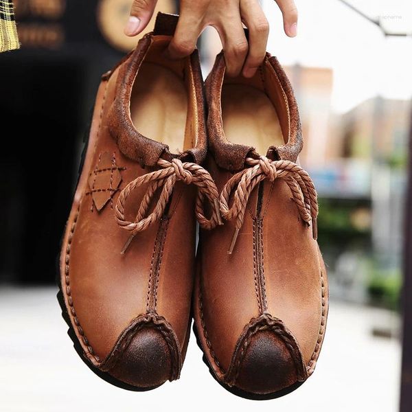 Freizeitschuhe Herren Echtes Leder Loafer Männliche Britische Klassische Bootsschnürung Fahren Atmungsaktive Große Größe Mokassin