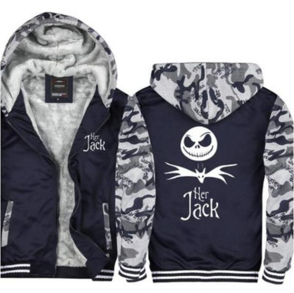 Camouflage The Nightmare Before Christmas Jack e Sally Skellington Felpa con cappuccio Giacca con cerniera Felpe Addensare Cappotto Tuta USA E9126988