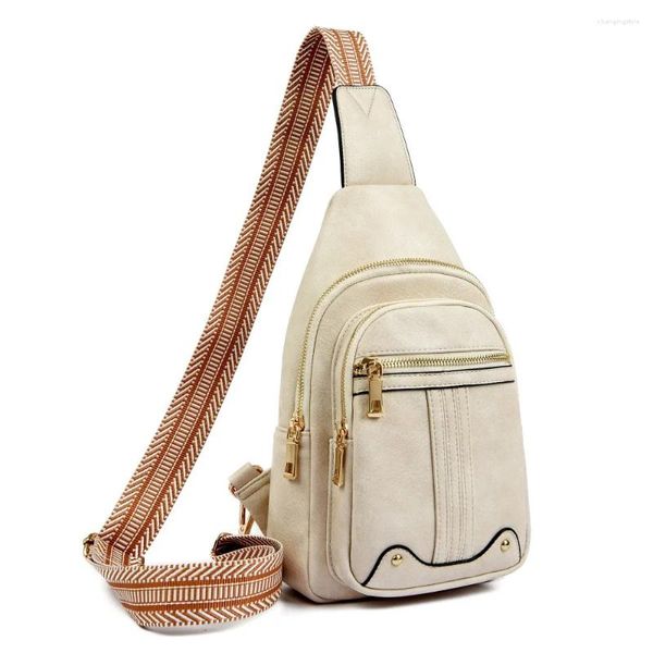 Sacos de noite Cor sólida PU Couro Crossbody Sling Mulheres Vintage Guitar Strap Chest Bag Feminino Casual Moda Fanny Packs