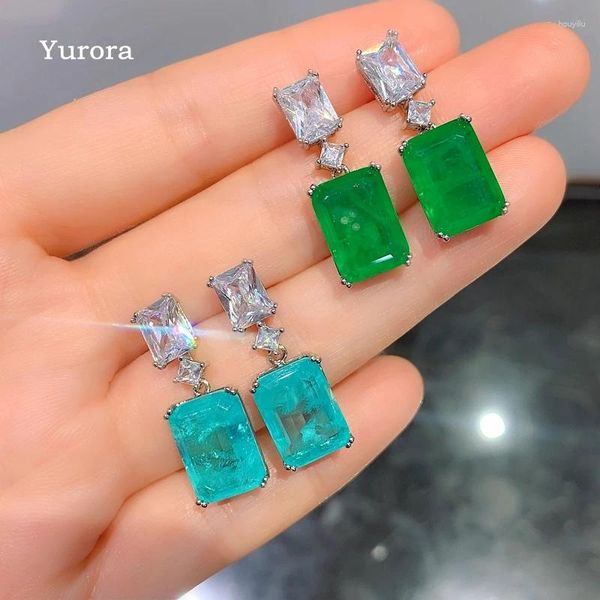 Baumelnde Ohrringe Vintage-Zirkonia-Quadrat-Anhänger Grüner Stein Paraiba-Turmalin Weibliche Party Hochzeit Edlen Schmuck Geschenk 2024