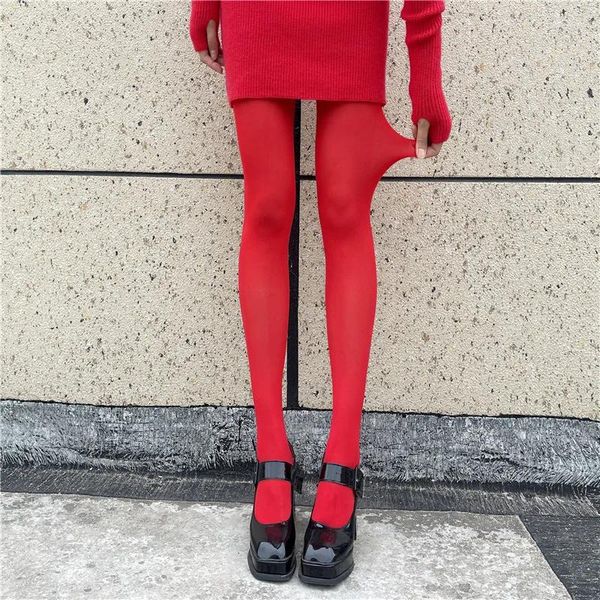 Leggings da donna 2024 Grandi calze rosse Calzini Anti-strappo Collant in velluto retrò Dimagrante Abiti Y2K