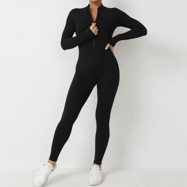 Conjuntos ativos de yoga macacão feminino manga comprida bodysuit uma peça macacões conjunto fitness treino macacão mono roupas esportivas mulher ginásio preto