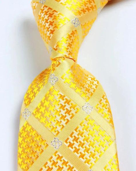 Arco laços clássico xadrez ouro amarelo gravata jacquard tecido seda 8cm gravata masculina negócios festa de casamento formal pescoço