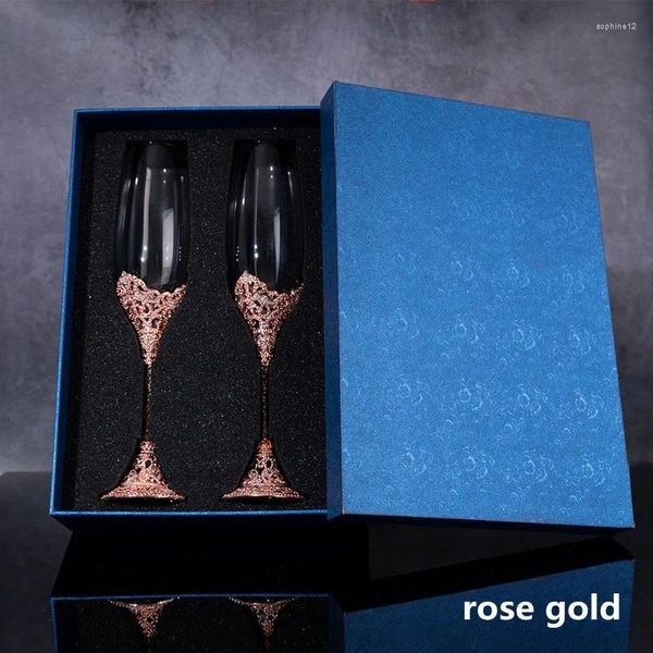 Bicchieri da vino 2 pezzi Matrimonio Flauti da champagne in cristallo d'argento per la sposa Sposo Bicchieri da tostatura in oro rosa Set regalo Fidanzamento per coppie