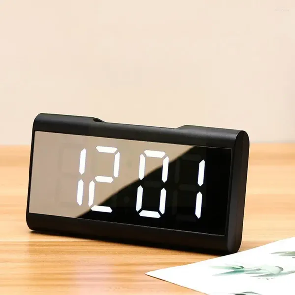 Relógios de mesa led espelho tela despertador digital controle voz snooze data temperatura display para decoração casa j9w0