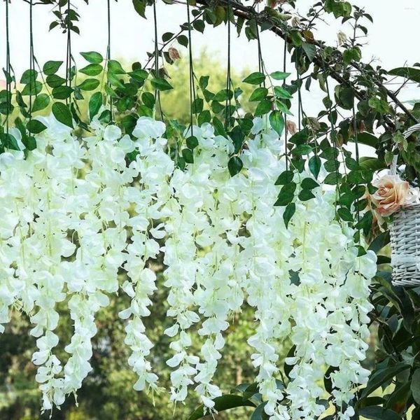 Dekorative Blumen, 12 Stück, künstliche Glyzinien, reinweiß, exquisite simulierte Dekoration für Hochzeiten, Zeremonien im Freien