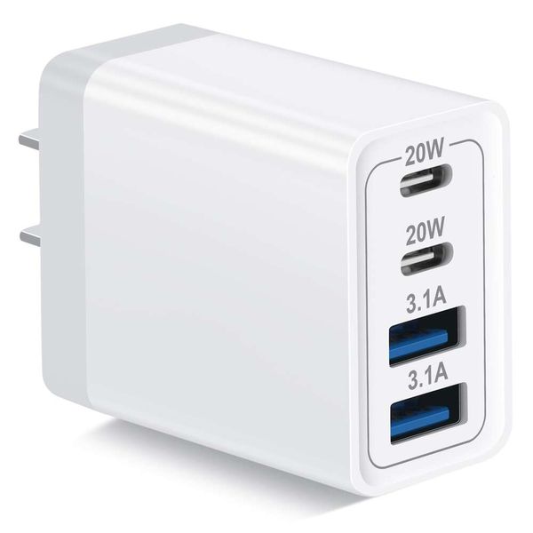 USB-C-Ladeblock, 1-teiliger 4-Port-40-W-Dual-USB-C- und USB-A-Wandladegerät, Würfel-Schnelllade-PD-Netzteil, geeignet für iPhone 15, 14, 13, 12, 11