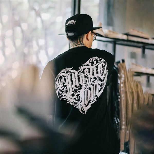 Harajuku Streetwear Hip Hop Cargo Loose Letter Tattoo Chicano figura Heart Love T-shirt a maniche corte stampa 240313