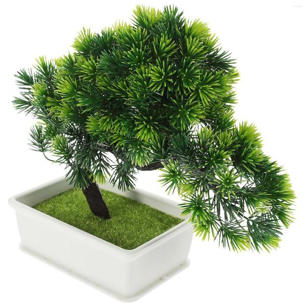 Flores decorativas simuladas em vaso de plantas falsas mini bonsai simulação de árvore de mesa pinho plantas pp sala de estar verde