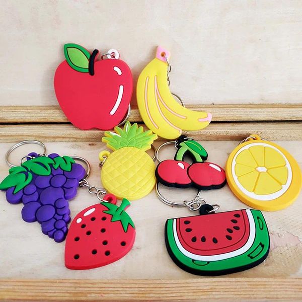 Chaveiros 100 pçs / lote Criativo Fruta Chaveiro Silicone Jóias Cereja Uva Morango Anéis Saco de Carro Chaveiro Chaveiro Macio Pingentes