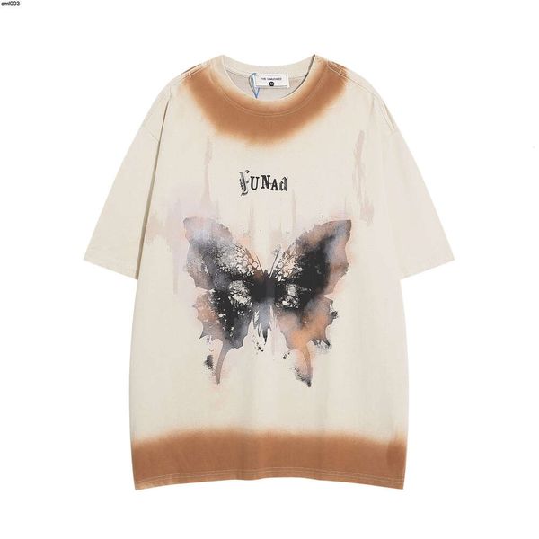 High Street Distressed Gradient Butterfly bedruckt kurzarm T-Shirt Herren Trendy Brand American American Lose und vielseitig halb Hemd Top C690