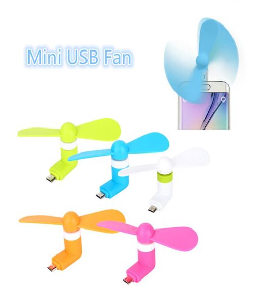 Vendi Micro USB Fan Portable Mini 2 Leaves Super Mute Cooler Raffreddamento portatile per smartphone Android con pacchetto di vendita 9117636