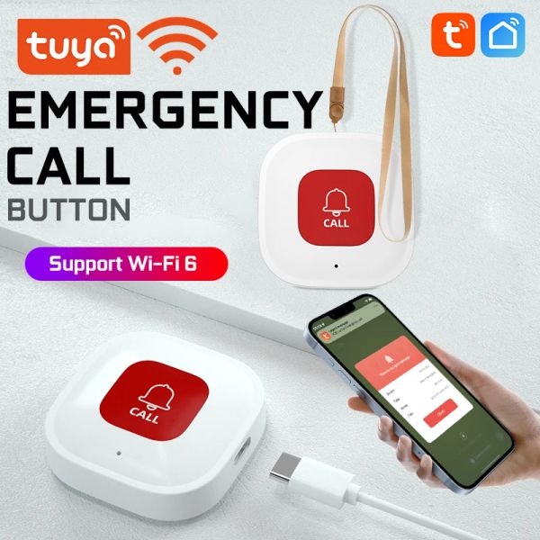 Controle tuya wifi sos botão de alarme bateria recarregável idosos emergência botão pânico velho pessoal autodefesa vida inteligente app push