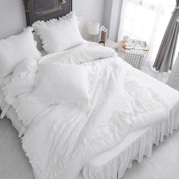 Conjuntos de cama SimpleOpulence 3 Pcs Conjunto de Linho Chic Floral Babados Decorativos Ruffles Respirável King Size Duvet Cover Lençóis