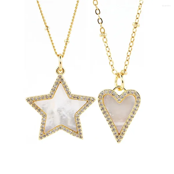 Anhänger Halsketten Mode Perle Shell Herz/Stern Halskette Für Frauen Charme Vergoldet Lange Kette Edler Schmuck Valentinstag Geschenke