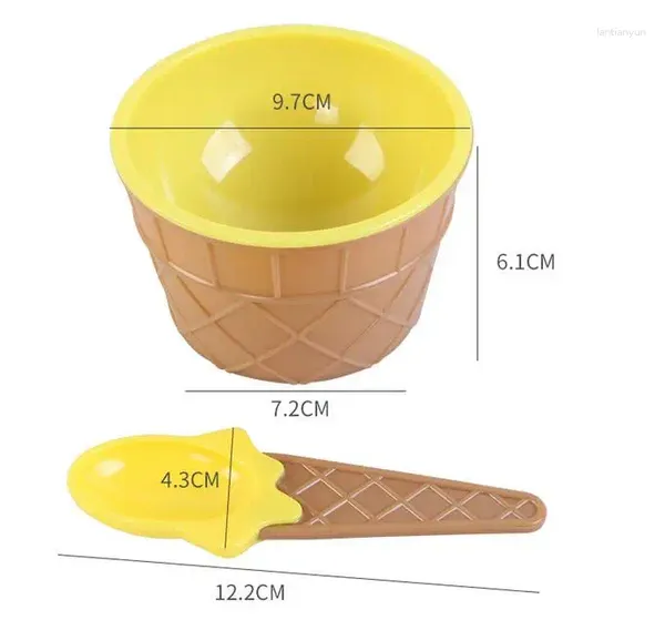 Conjuntos de talheres bonito tigela de sorvete de plástico com colher eco-friendly sobremesa recipiente conjunto copo crianças utensílios de mesa