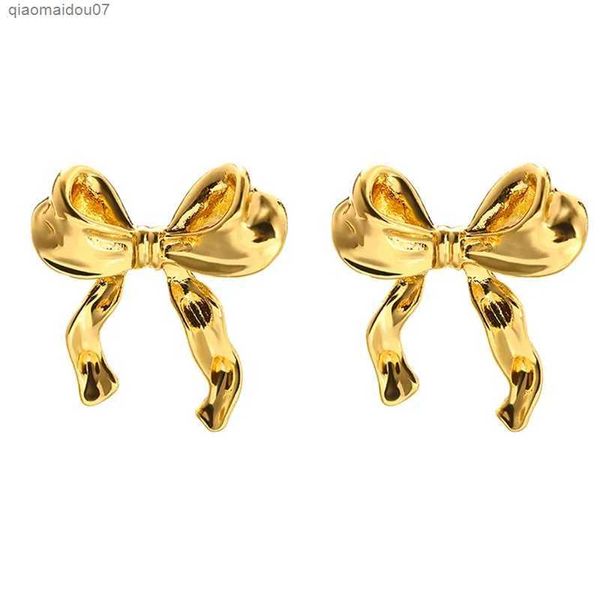 Fascino SIPENGJEL Orecchini con fiocco in oro in acciaio inossidabile adatti per le donne.Orecchini con fiocco carino Accessori per tappi per le orecchieL2404