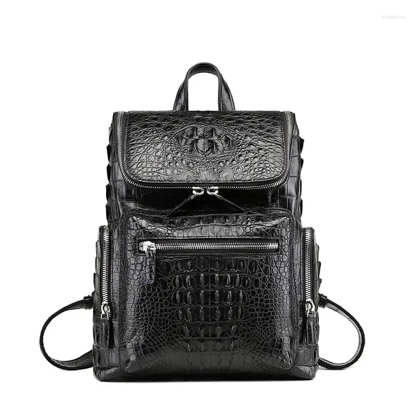 Mochila masculina de couro real bolsa de viagem grande capacidade couro de crocodilo moda negócios grande