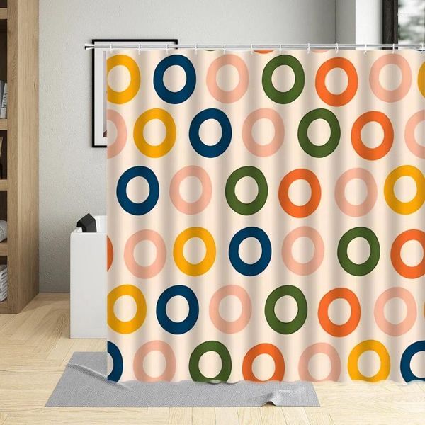 Duschvorhänge, geometrisches buntes Kreis-Dreieck-Muster, kreativ, einfach, modern, Badezimmer-Dekor, Polyester-Tuch, hängender Vorhang
