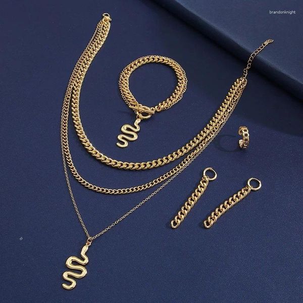 Ожерелье и серьги, комплект ожерелья для женщин, 2024, сексуальные аксессуары, ювелирные изделия, трендовое обручальное кольцо со змеей, браслет и
