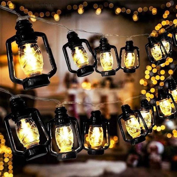 Cordas de LED 1m 10LED Mini Retro Querosene Holiday String Light Lanterna alimentada por bateria Guirlanda de fadas para quarto Ramadan Decoração YQ240401