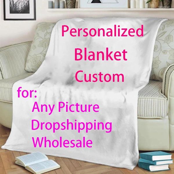 Coperte Coperta personalizzata in flanella calda personalizzata per divano letto Qualsiasi immagine Personalizzazione personalizzata fai-da-te su richiesta Peluche