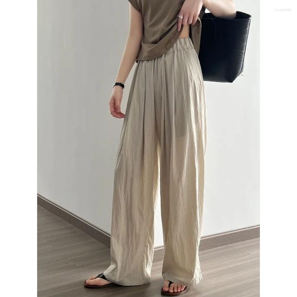 Damenhose, dünn, plissiert, lässig, für den Sommer, Damen-Hose aus Viskose, gerades Bein, japanische Lazy Drape, lockere, breite, lange, hohe Taille, Kaffeebraun