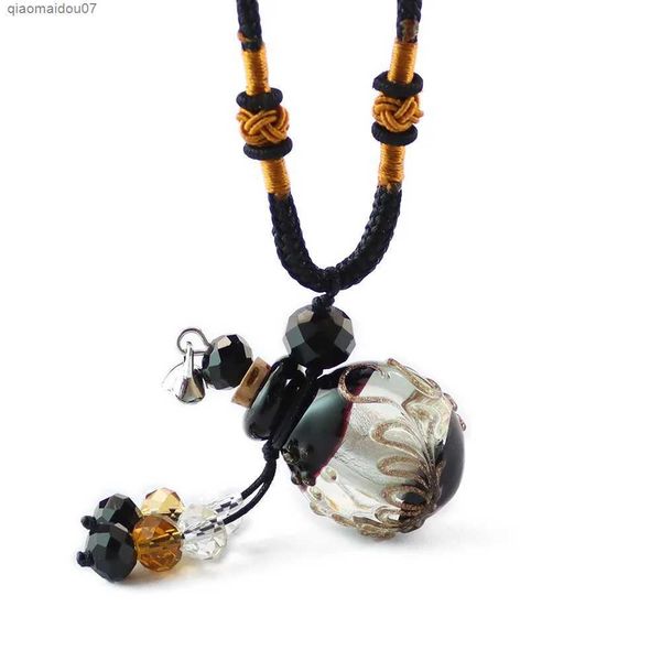 Anhänger-Halsketten Handgefertigte Beleuchtungskörper ätherische Ölflaschen Anhänger-Halsketten Damenschmuck Geschenke modische schwarze Halsketten aus MuranoglasL2404