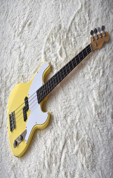 Fábrica personalizada amarelo 4 cordas guitarra baixo elétrica com Rosewood FretboardChrome HardwareWhite PickguardDots Fret Inlaybe Cu9636829