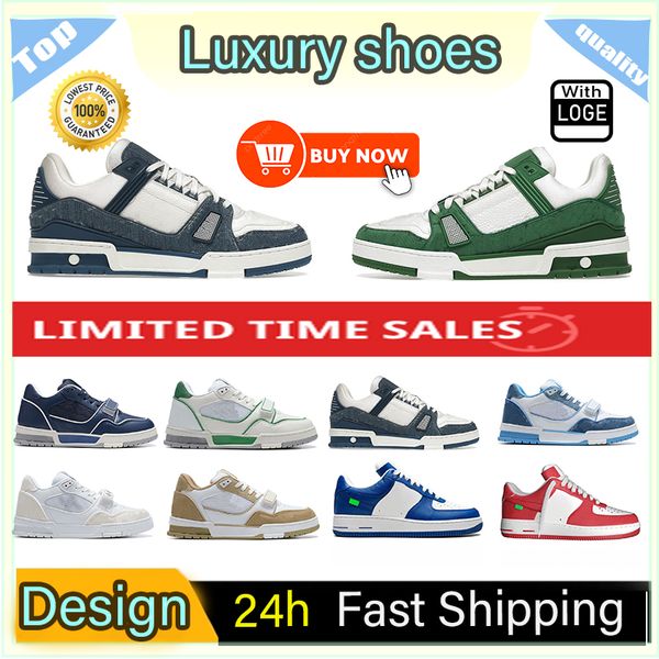 Saf tasarım lüks tasarımcı sıradan ayakkabılar logo kabartmalı eğitmen spor ayakkabı üçlü beyaz pembe gökyüzü mavi siyah yeşil sarı denim alçak erkek spor ayakkabı eğitmenleri